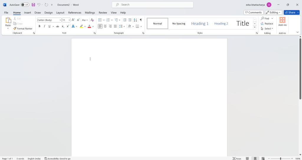 Microsoft Word Interface