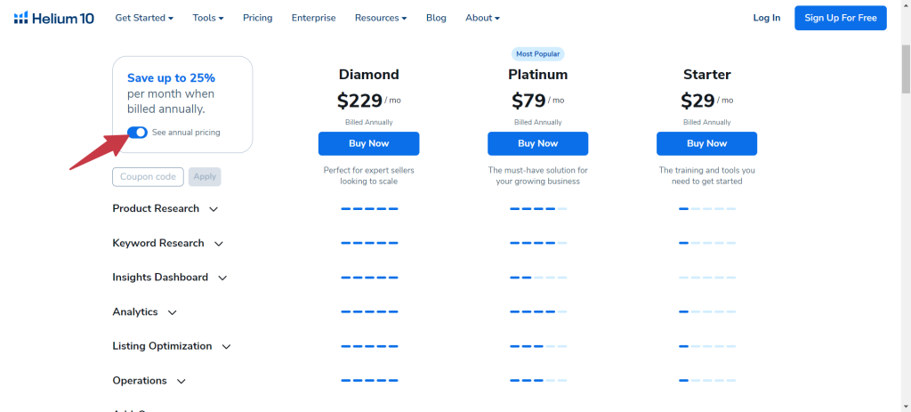 Helium 10 Pricing Plan Saving