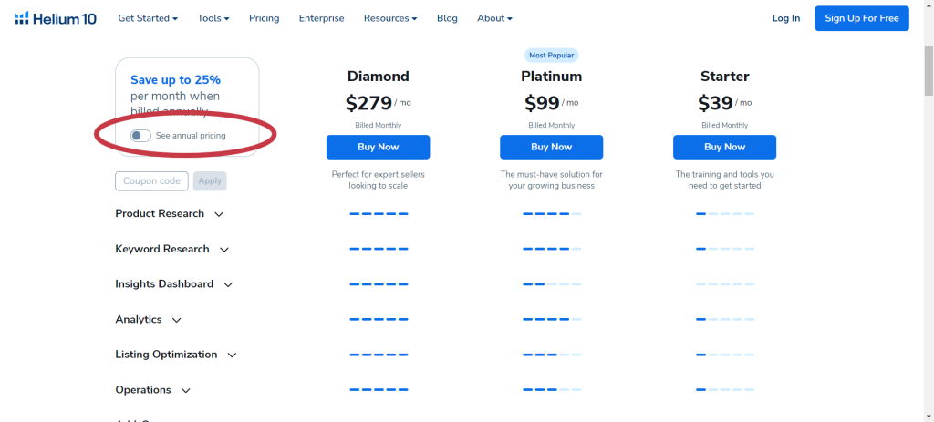 Helium 10 Pricing Plan Savings